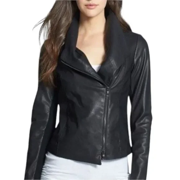 VINCE. Scuba Black 100% Leather Jacket Size XS